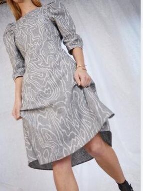 WHIT Pru Dress Grey White Linen Blend Women’s 4
